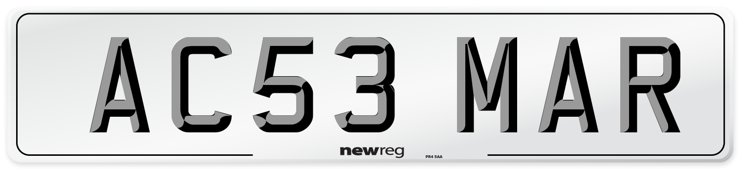 AC53 MAR Number Plate from New Reg
